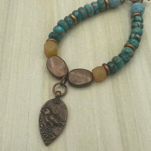 Handmade Copper Bird Bracelet Agate Jasper Lava Beads Glass 8 Inches Gifts